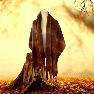 STEVE MADDEN Brown Plaid Scarf with Fringes, 21.5” wide, ￼90” long